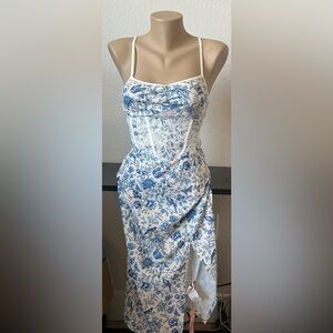 SHEIN Blue and White Floral Midi Dress